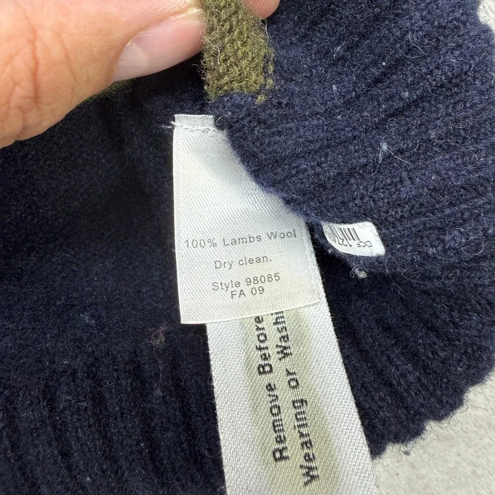 J. Crew Sweater Mens Large Navy Argyle 100% Lambswool Quarter Zip Elbow Patches